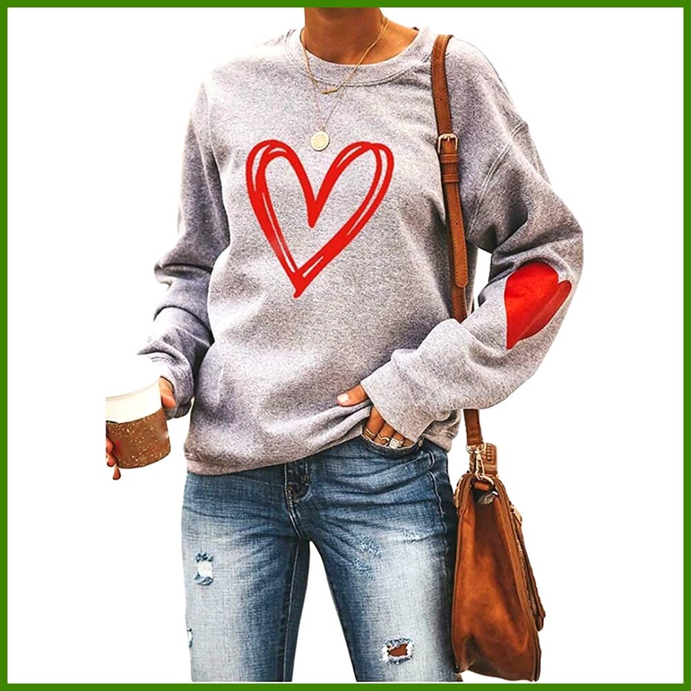 Long Sleeve Valentine's Sweatshirt with Love Heart Print